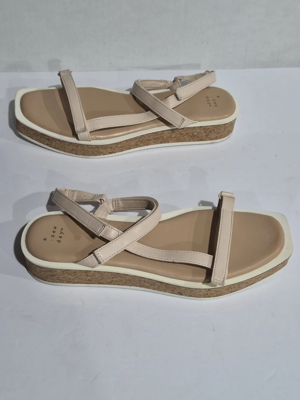 a new day Women's Cream Strappy Flat Sandals Size 10